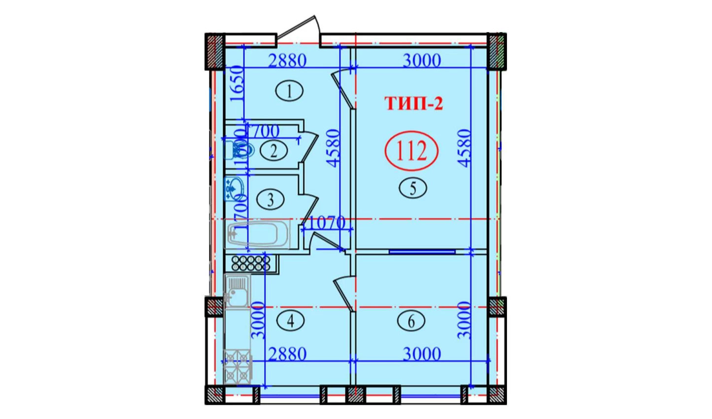 2-xonali xonadon 51.2 m²  5/5 qavat