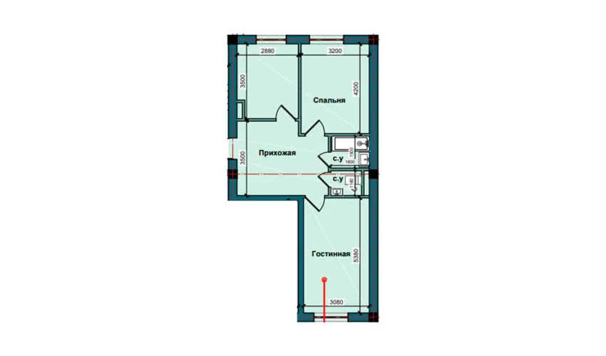 2-xonali xonadon 61.3 m²  1/10 qavat | NUR BARAKA Turar-joy majmuasi