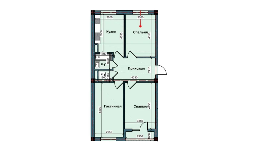 3-xonali xonadon 77.8 m²  3/9 qavat | NUR BARAKA Turar-joy majmuasi