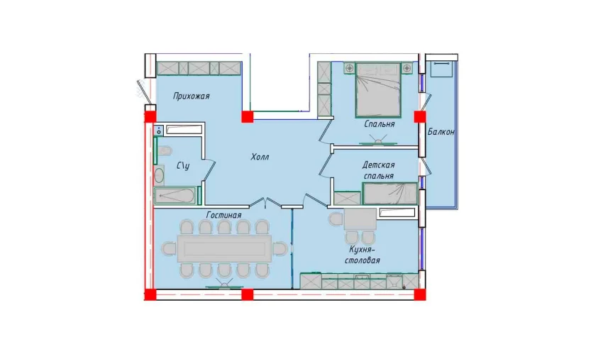 3-xonali xonadon 80.09 m²  12/12 qavat | SERGELI CITY Turar-joy majmuasi