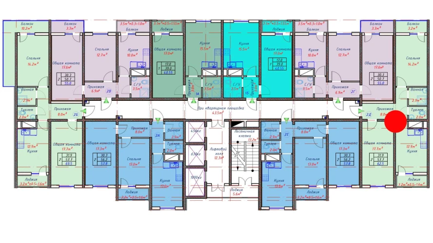 2-комн. квартира 62.5 м²  3/16 этаж | Жилой комплекс TRINITY