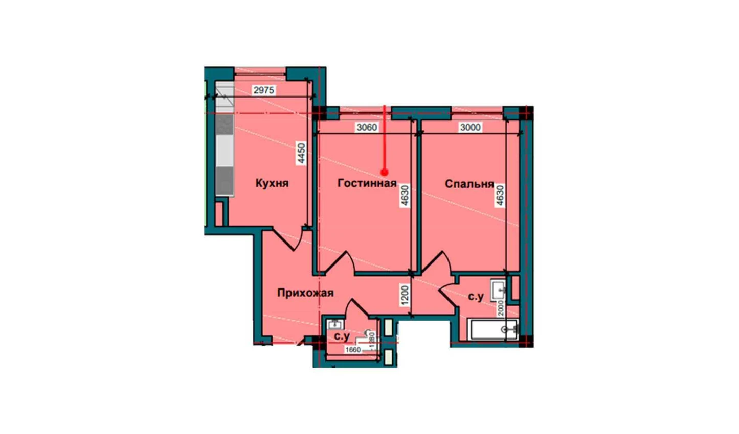 2-комнатная квартира 60.2 м²  2/2 этаж