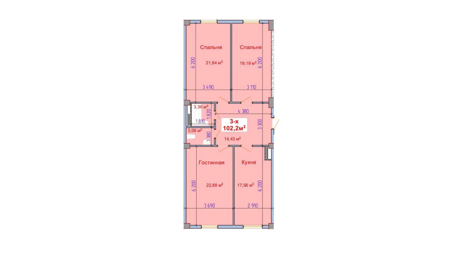 3-комнатная квартира 108.47 м²  1/1 этаж