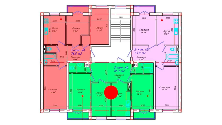 3-xonali xonadon 84.1 m²  5/5 qavat