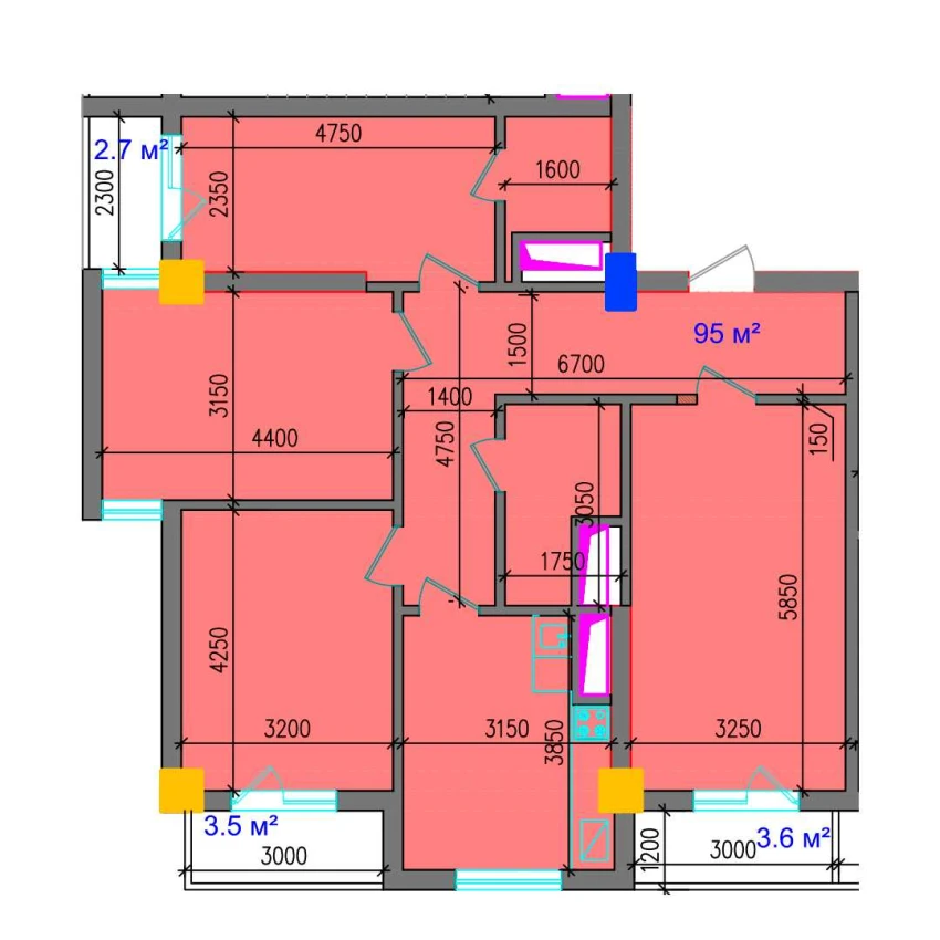 4-комнатная квартира 104.8 м²  8/8 этаж