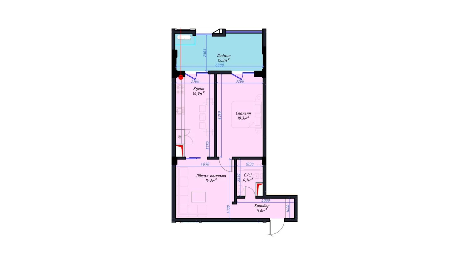 2-комнатная квартира 74.7 м²  7/7 этаж