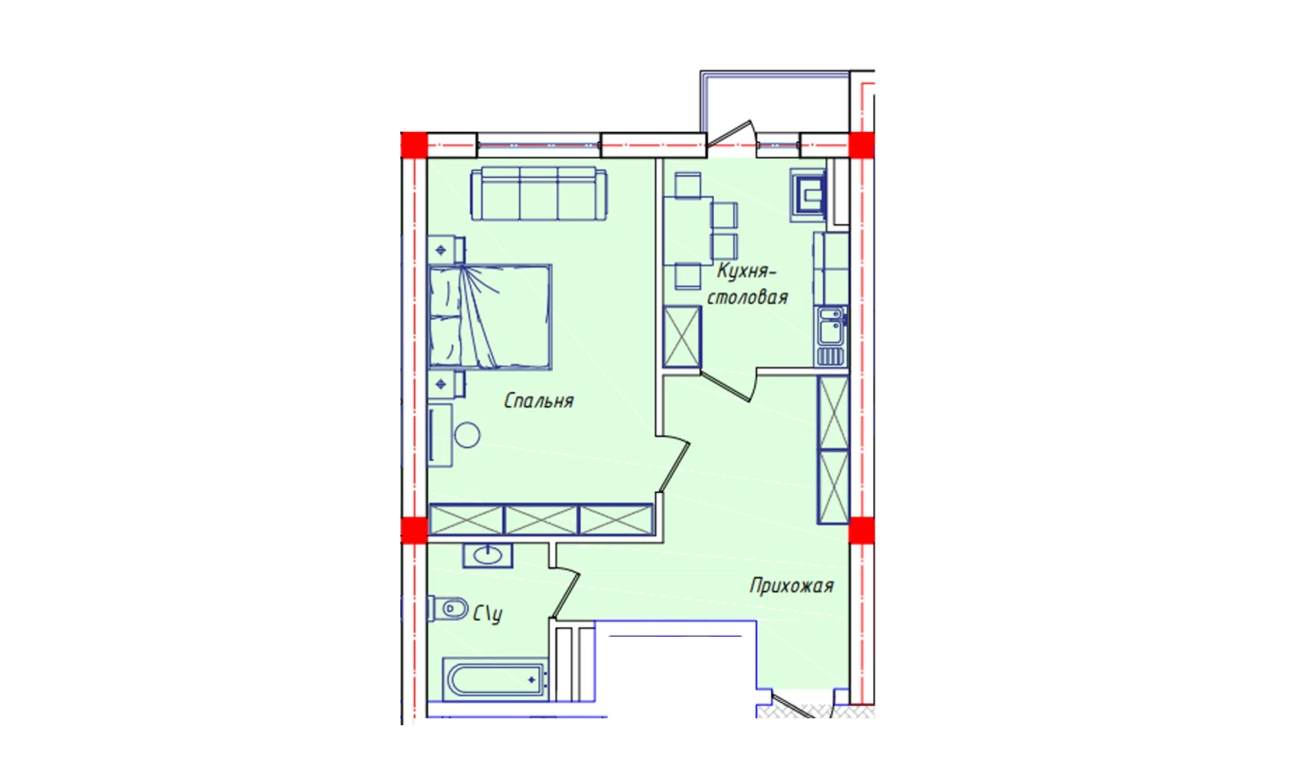 1-комнатная квартира 55.8 м²  5/5 этаж