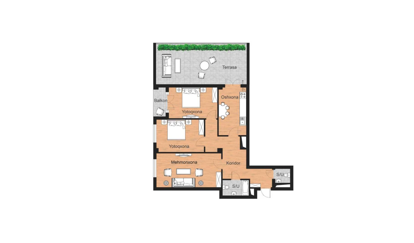 3-комнатная квартира 87.8 м²  3/3 этаж