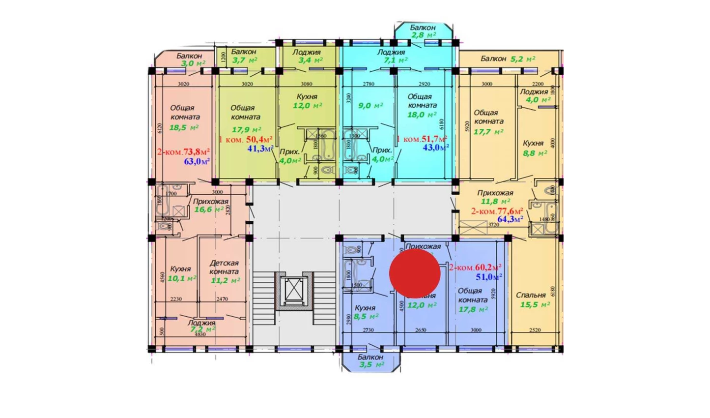 2-комнатная квартира 60.2 м²  3/3 этаж