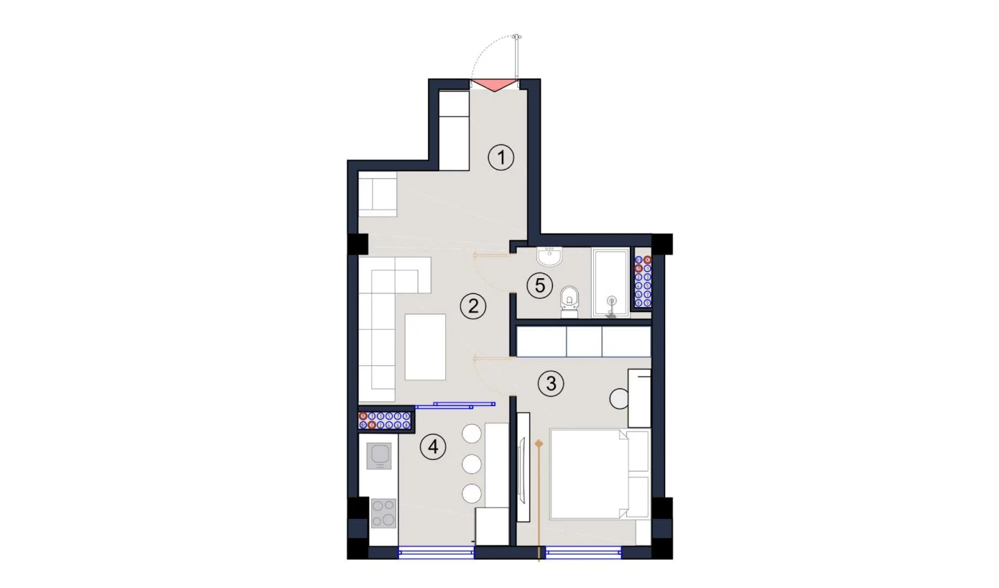 1-комнатная квартира 41.5 м²  2/2 этаж