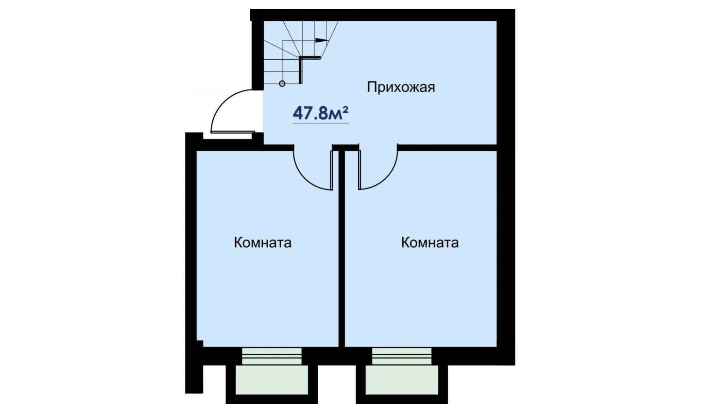 2-комнатная квартира 47.8 м²  1/1 этаж