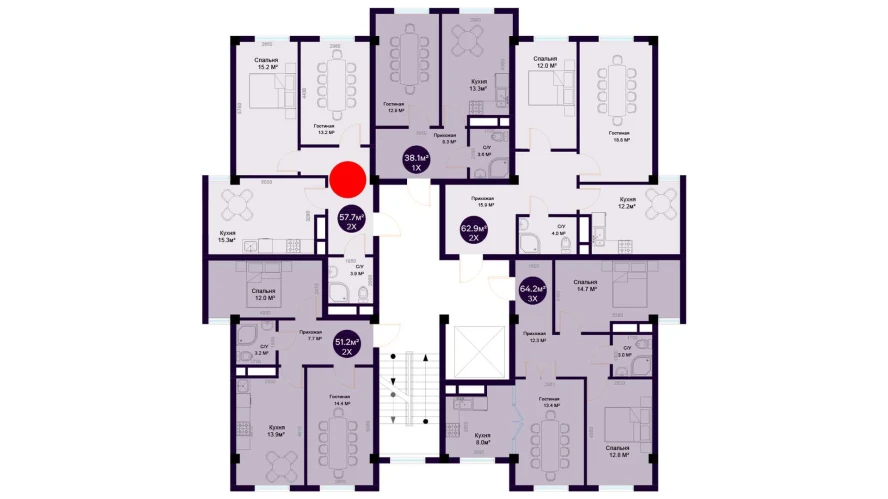 2-комнатная квартира 57.7 м²  7/7 этаж