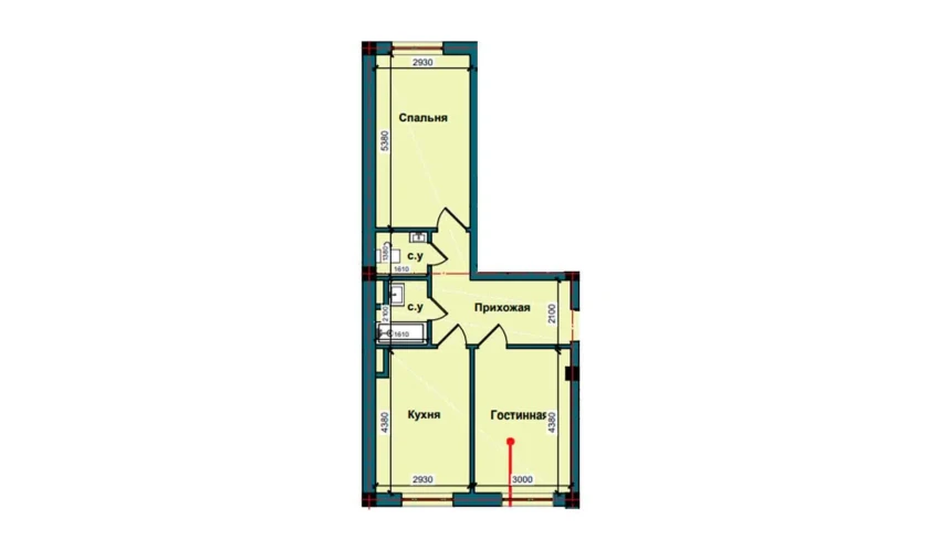 2-xonali xonadon 63 m²  1/9 qavat | NUR BARAKA Turar-joy majmuasi