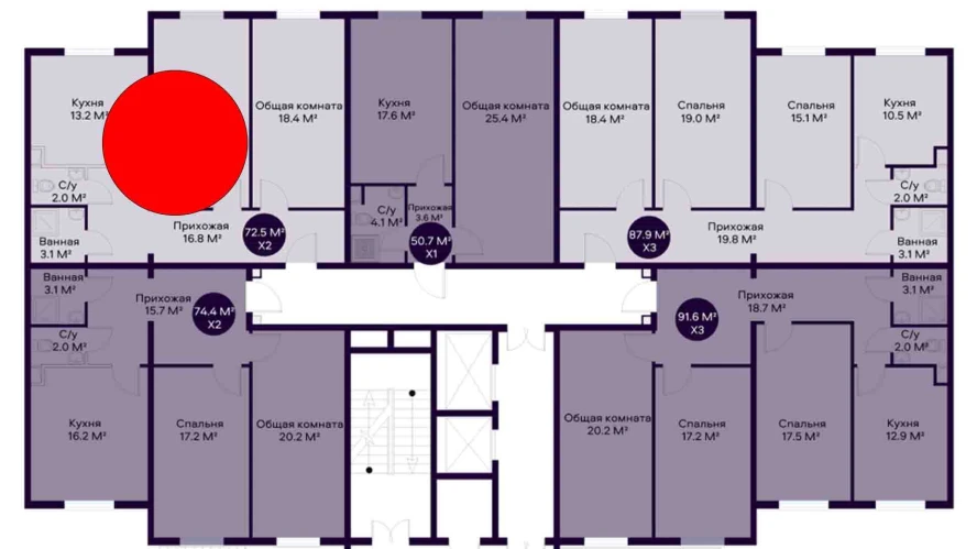 2-комнатная квартира 72.5 м²  1/1 этаж