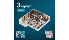 3-комн. квартира 80.66 м²  11/16 этаж | Жилой комплекс EKO PARK