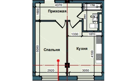 1-xonali xonadon 43 m²  4/9 qavat | NUR BARAKA Turar-joy majmuasi