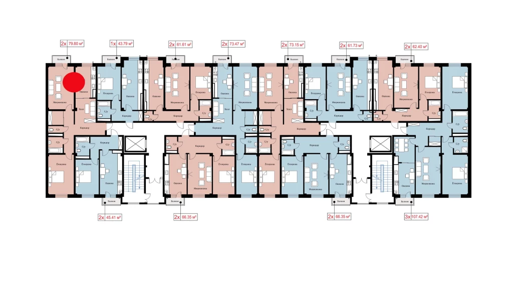 2-xonali xonadon 79.8 m²  9/9 qavat