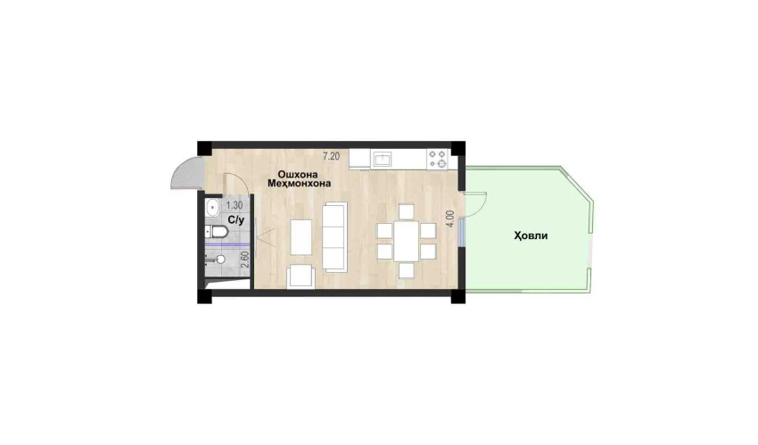 1-комнатная квартира 28.32 м²  1/7 этаж | Жилой комплекс Bochka Resort