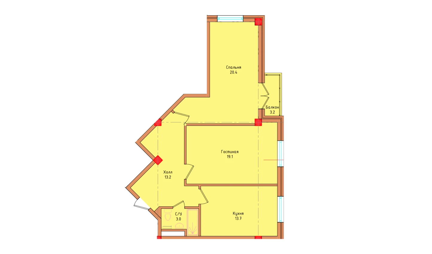 2-xonali xonadon 70.47 m²  5/5 qavat