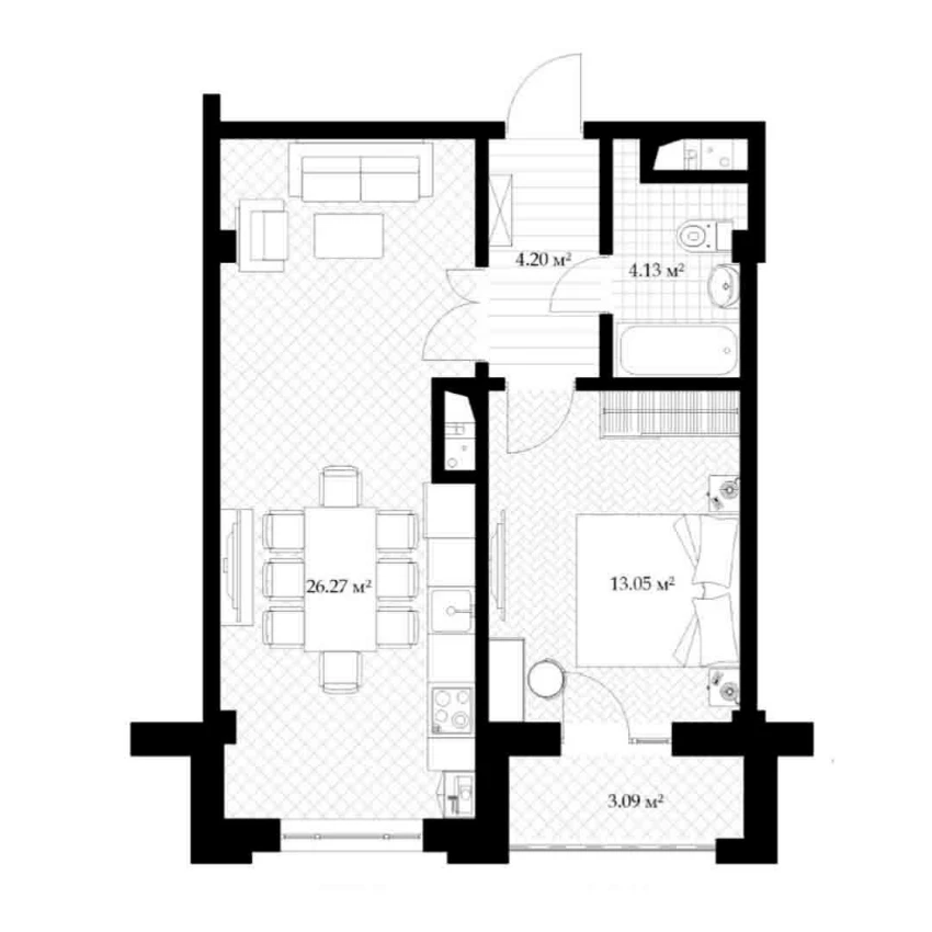 1-комнатная квартира 50.4 м²  8/8 этаж