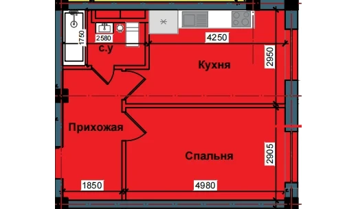 1-xonali xonadon 41.4 m²  1/10 qavat | NUR BARAKA Turar-joy majmuasi