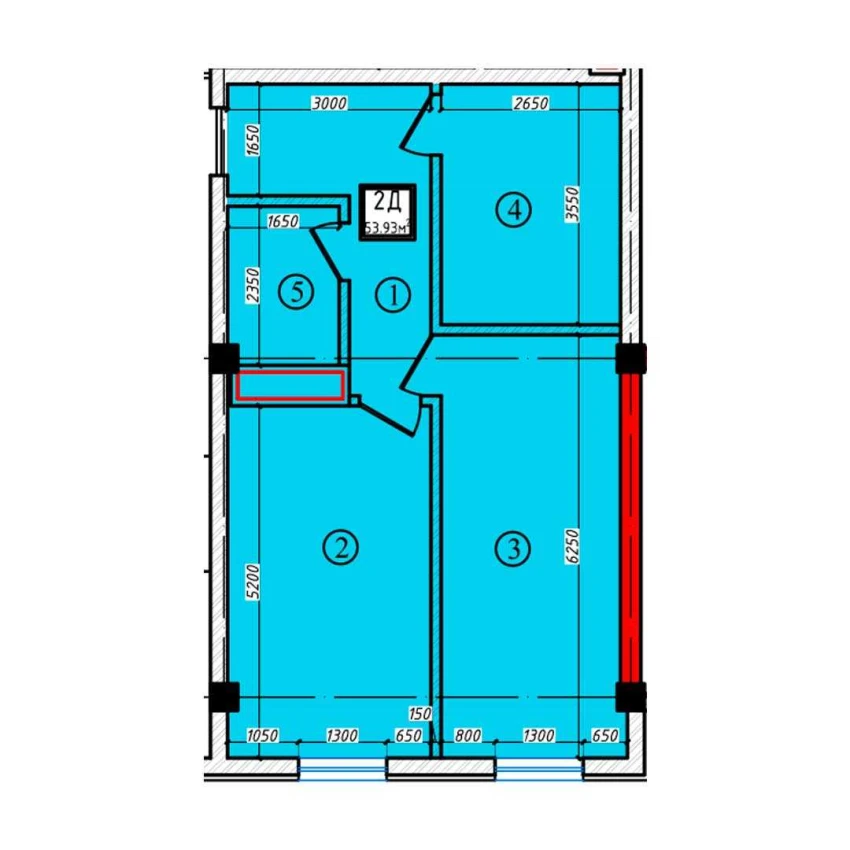 2-комнатная квартира 53.93 м²  1/1 этаж