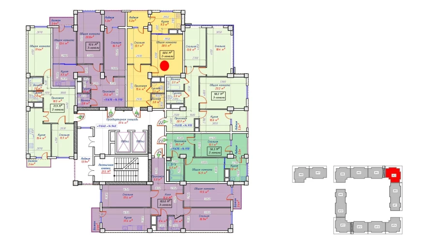 2-комнатная квартира 68.6 м²  13/13 этаж