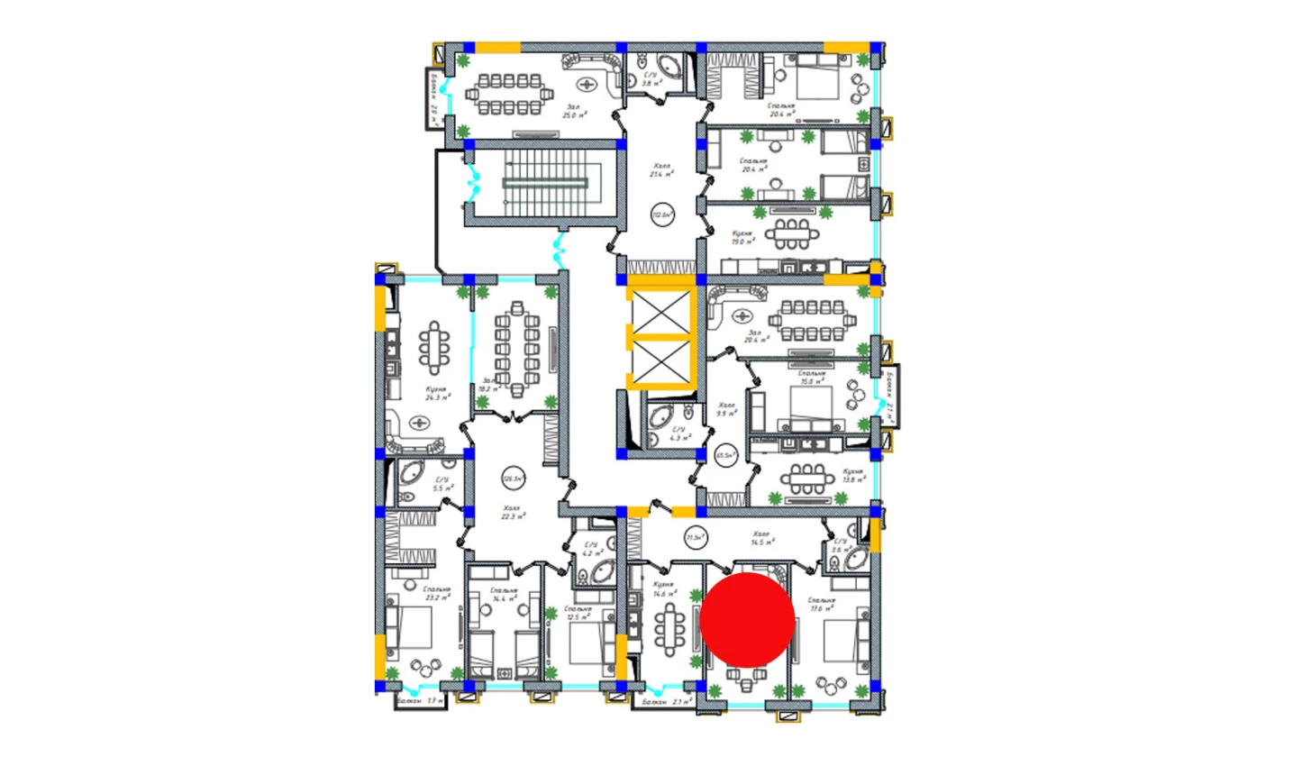 2-xonali xonadon 71.8 m²  5/5 qavat