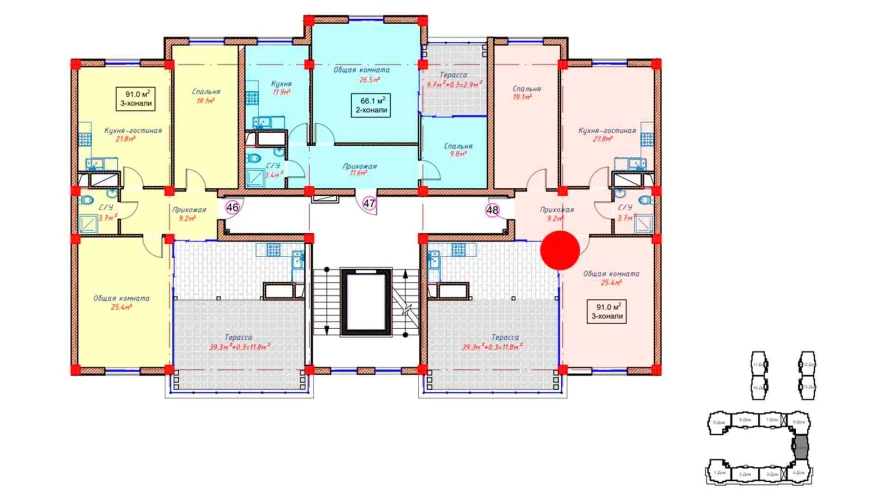 2-комнатная квартира 91 м²  10/10 этаж