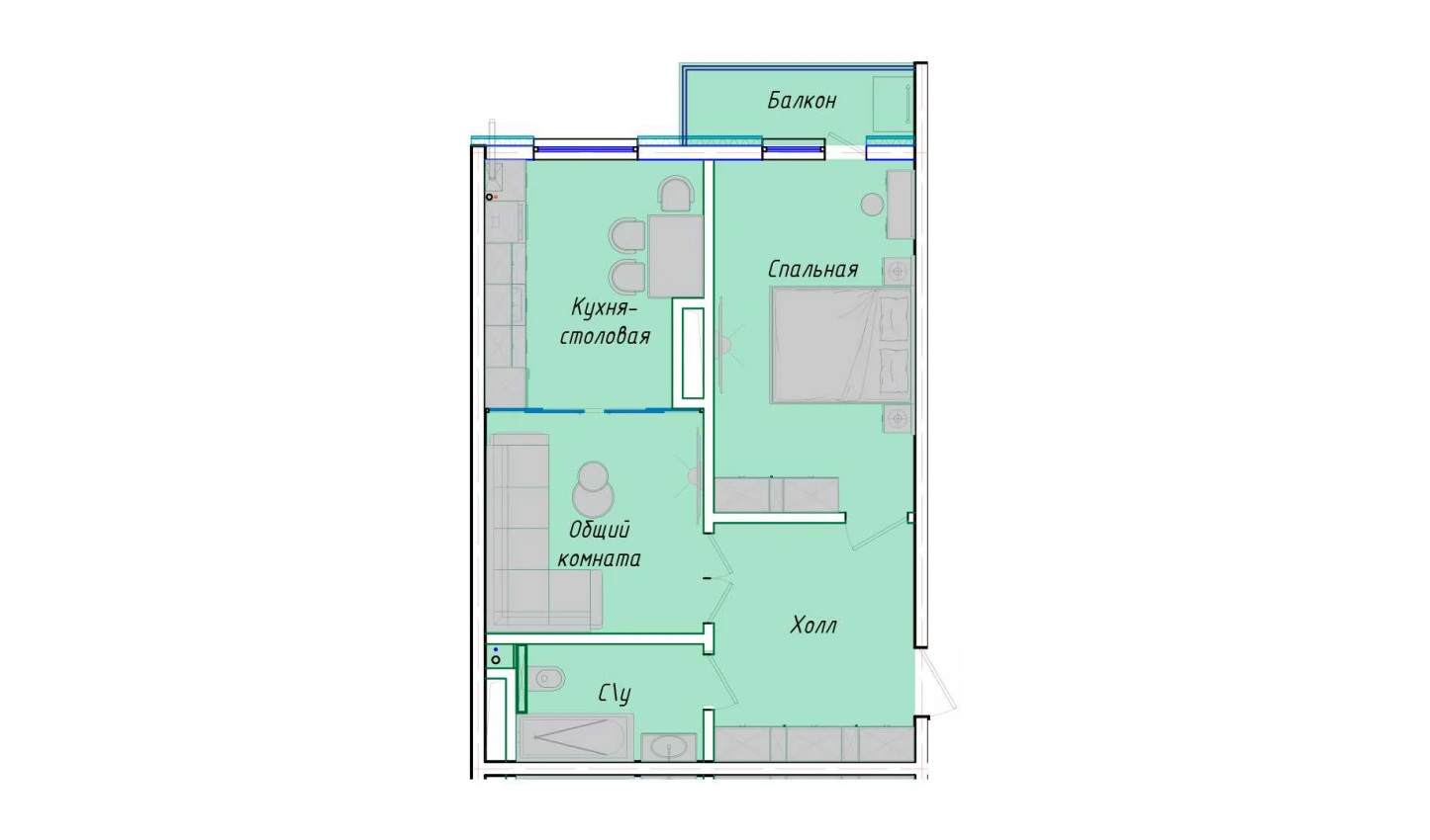 2-xonali xonadon 54.93 m²  12/12 qavat