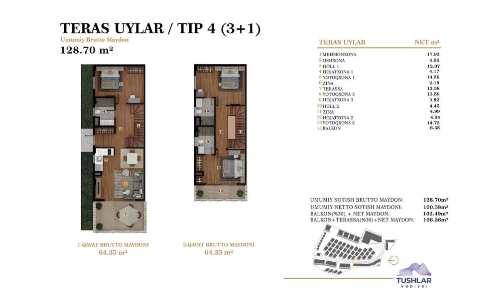 4-комнатная квартира 106.259 м²  2/2 этаж