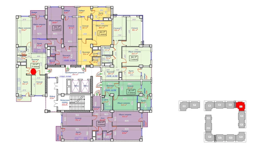 2-xonali xonadon 71.9 m²  12/12 qavat