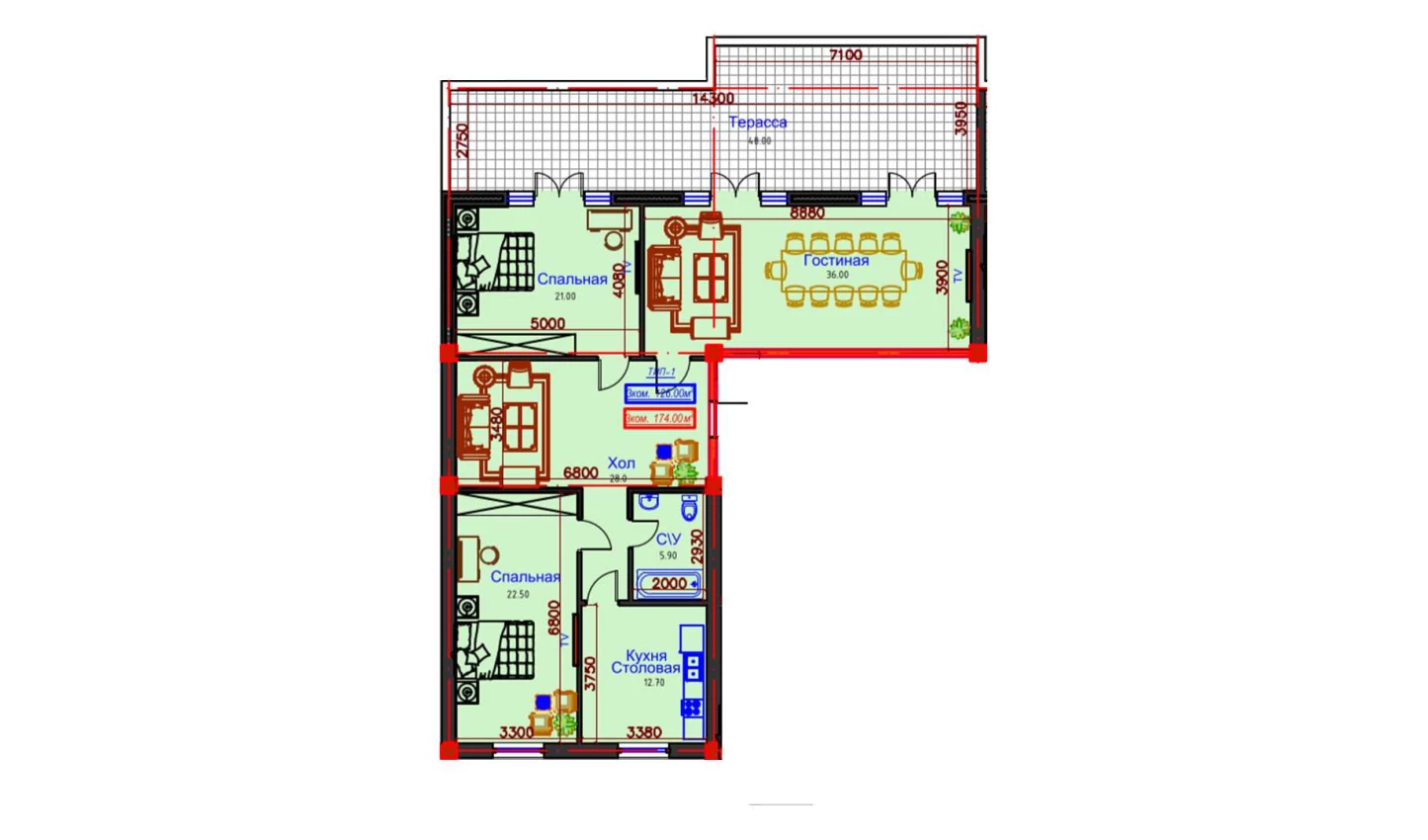 6-комнатная квартира 60 м²  9/9 этаж