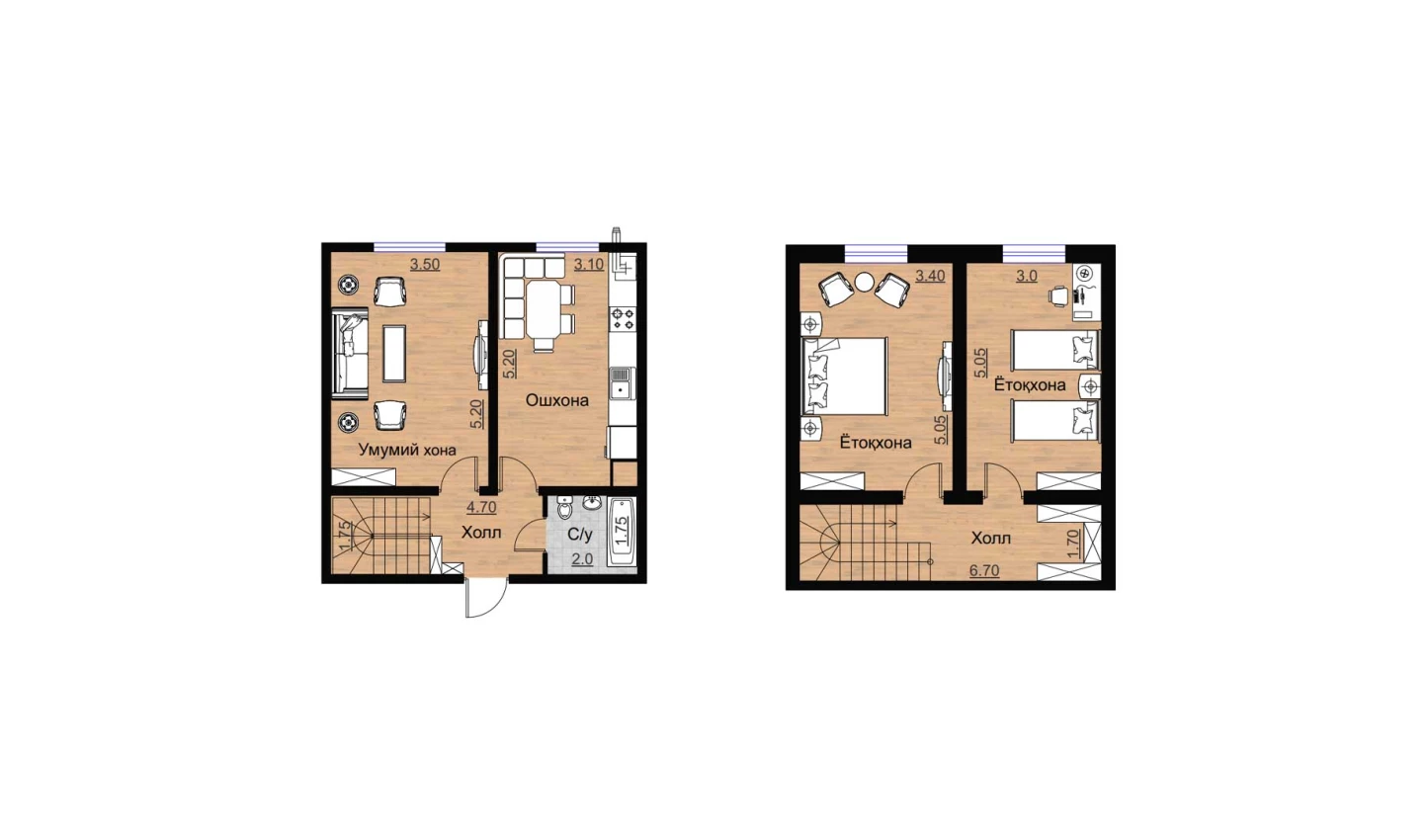 1-комнатная квартира 51.45 м²  1/1 этаж