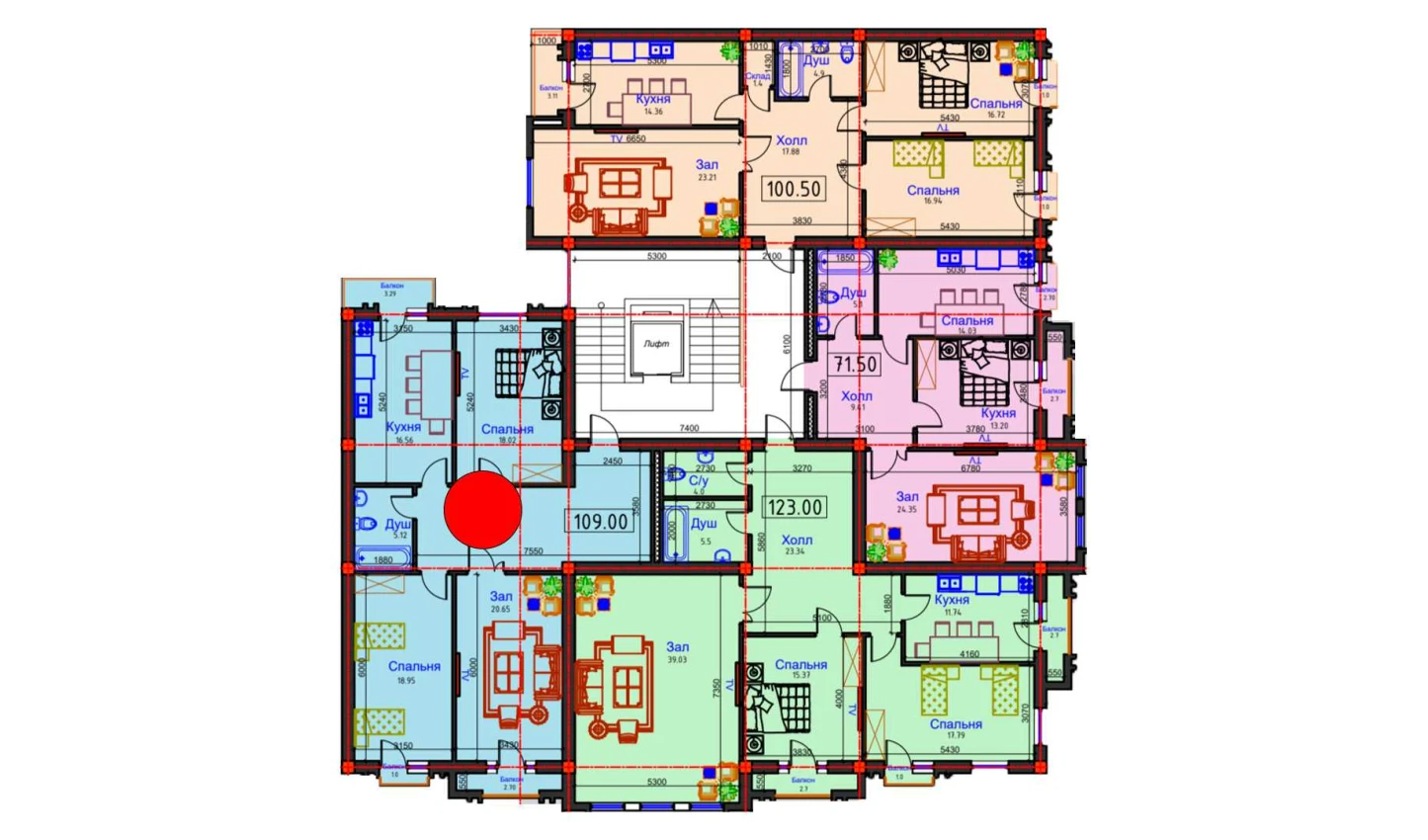 3-комнатная квартира 109 м²  6/6 этаж