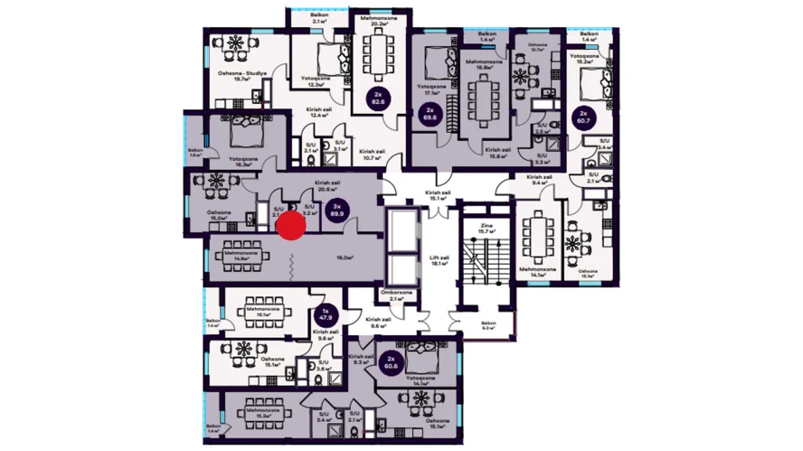 3-комнатная квартира 89.9 м²  4/4 этаж