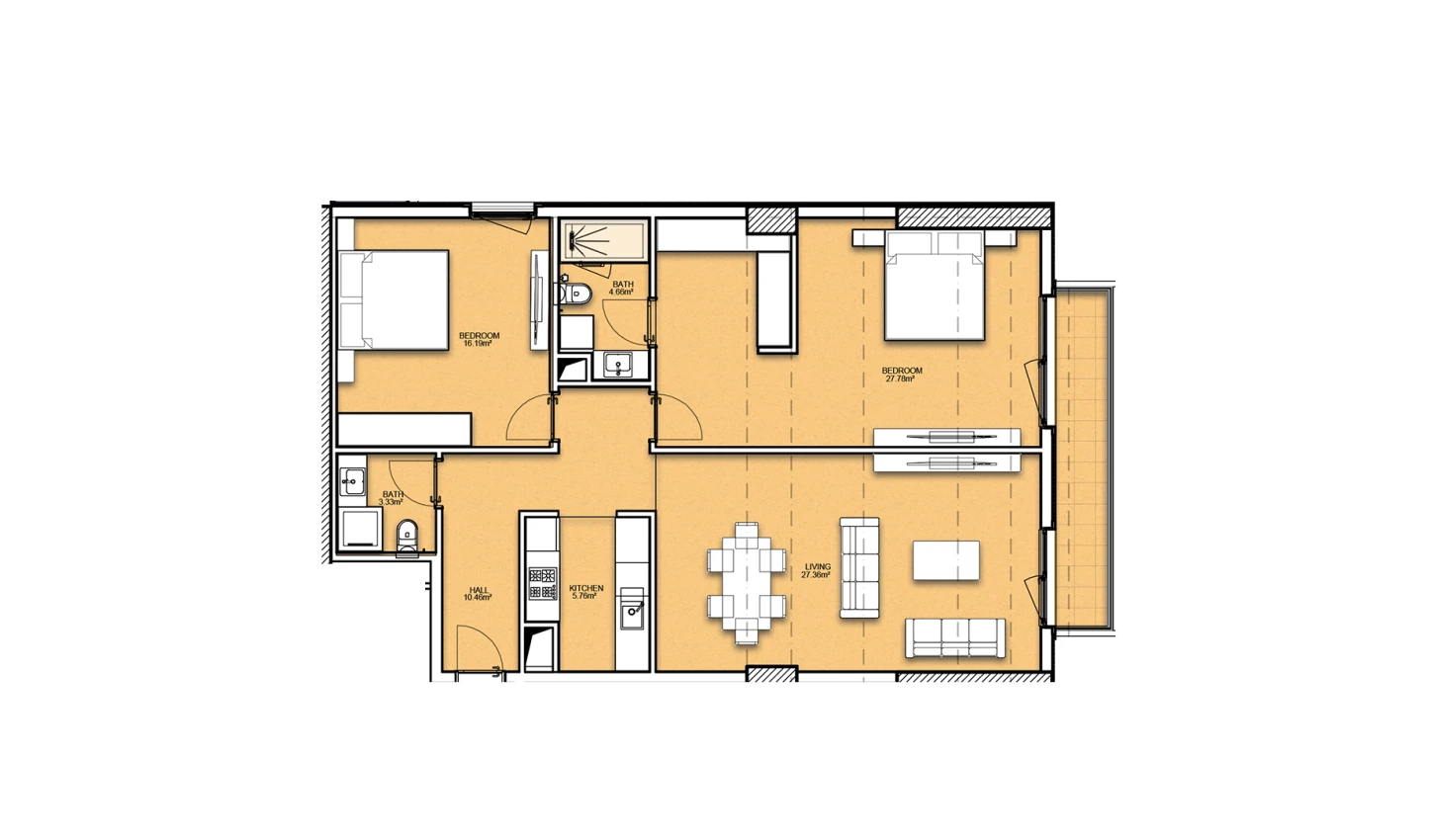 3-xonali xonadon 105.61 m²  20/20 qavat