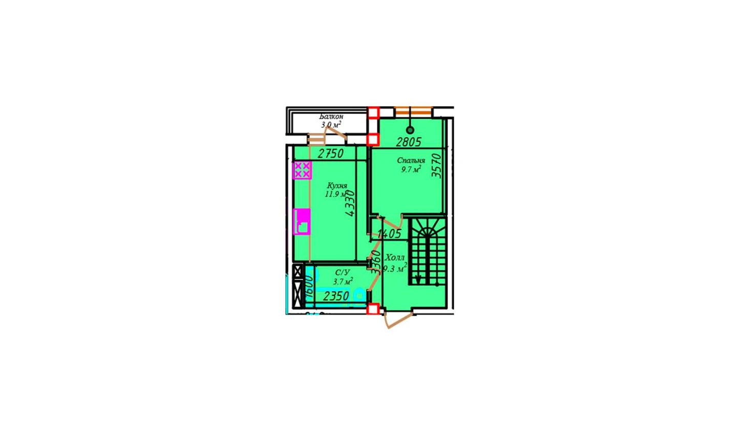 1-комнатная квартира 37.2 м²  5/5 этаж