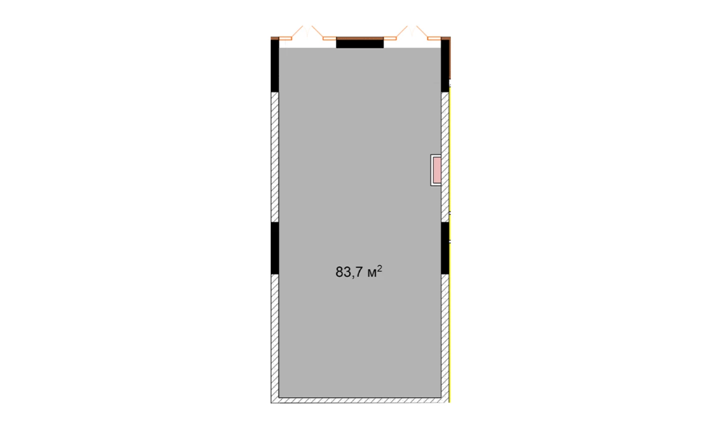 1-комнатная квартира 83.7 м²  1/1 этаж