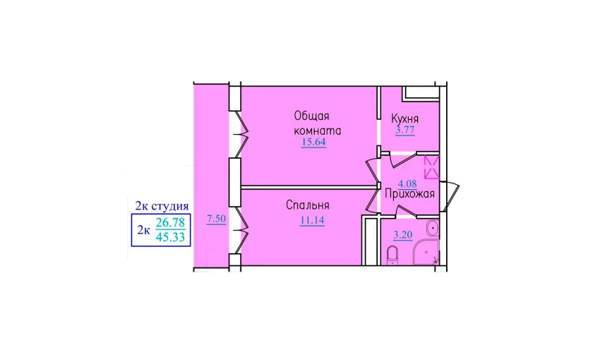 2-комнатная квартира 45.33 м²  2/9 этаж | Жилой комплекс PROVANS