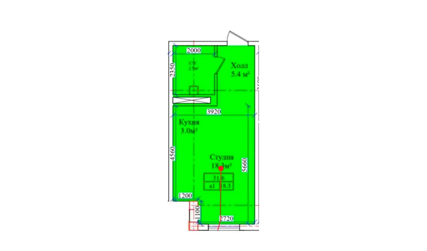 1-xonali xonadon 31.6 m²  1/1 qavat