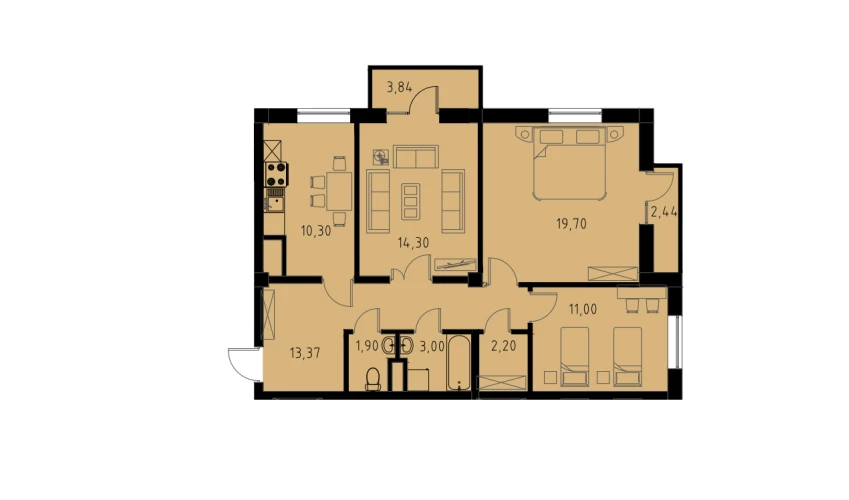 3-комнатная квартира 77.65 м²  6/6 этаж