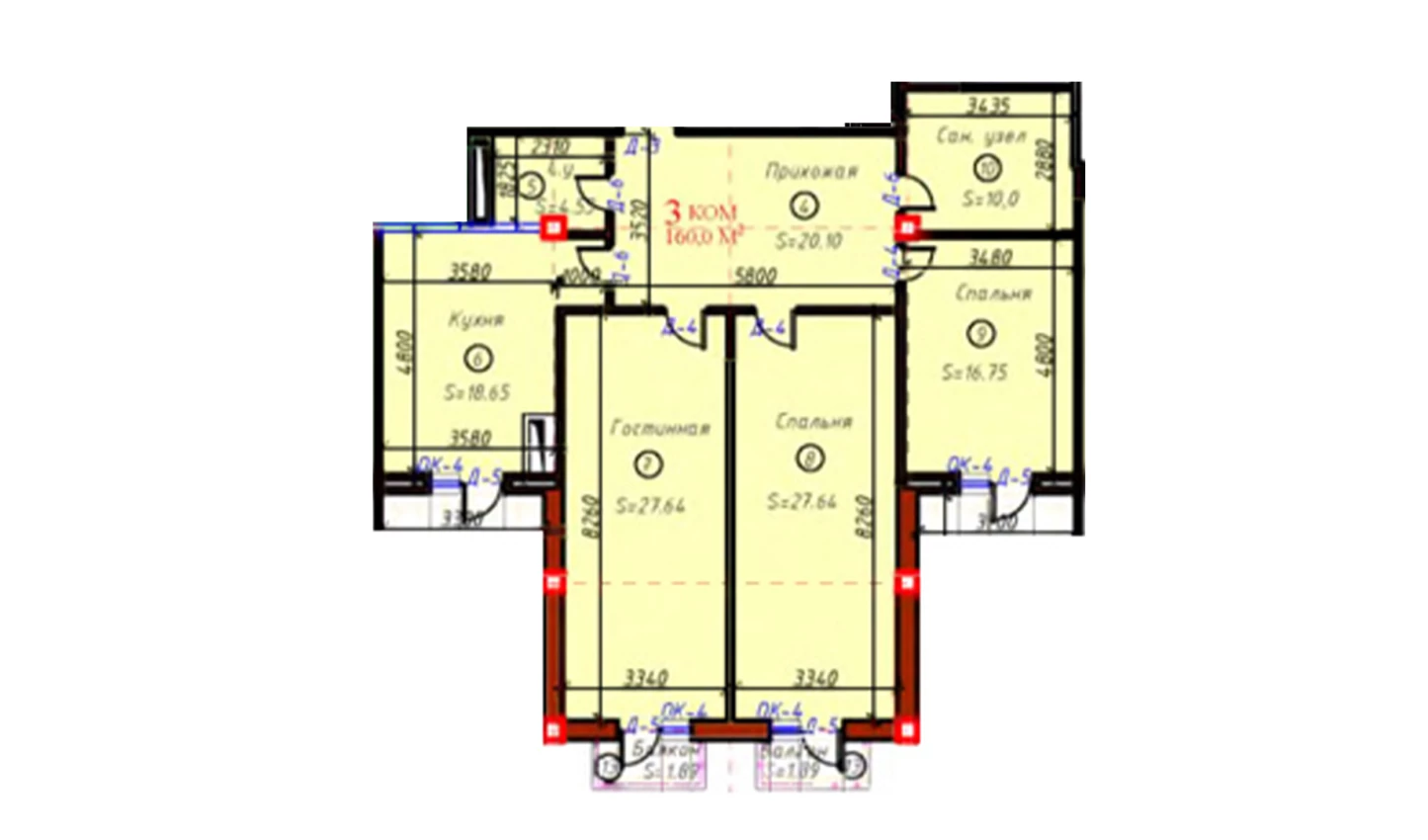 3-комнатная квартира 160 м²  9/9 этаж