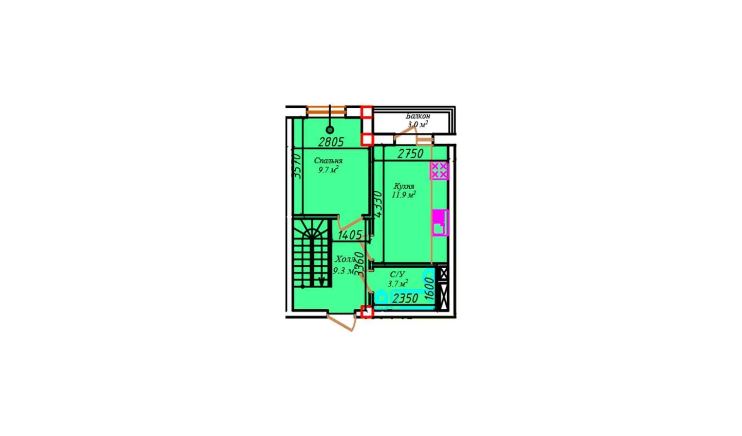 1-комнатная квартира 37.2 м²  5/5 этаж