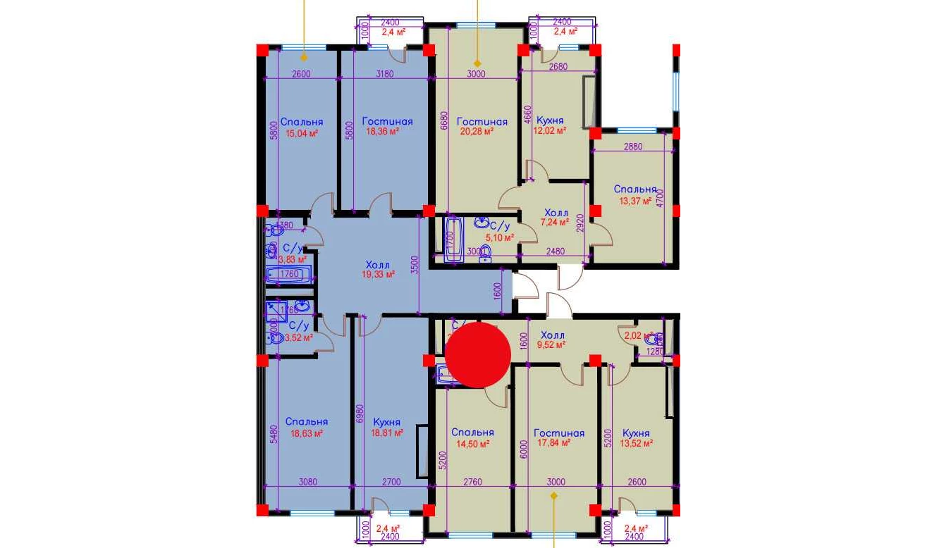 2-комнатная квартира 64.26 м²  3/3 этаж