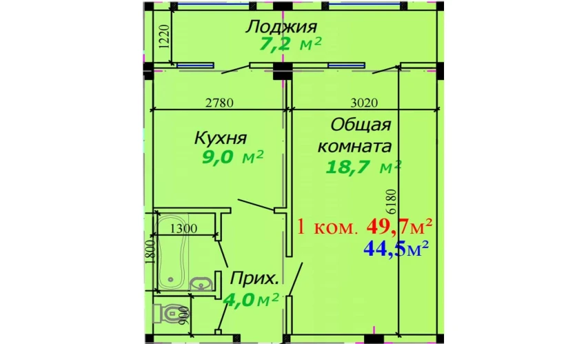 1-xonali xonadon 49.7 m²  1/7 qavat | Bunyodkor Turar-joy majmuasi