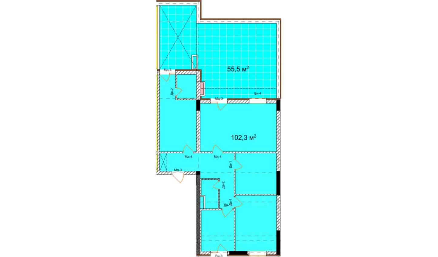 4-xonali xonadon 102.3 m²  13/13 qavat