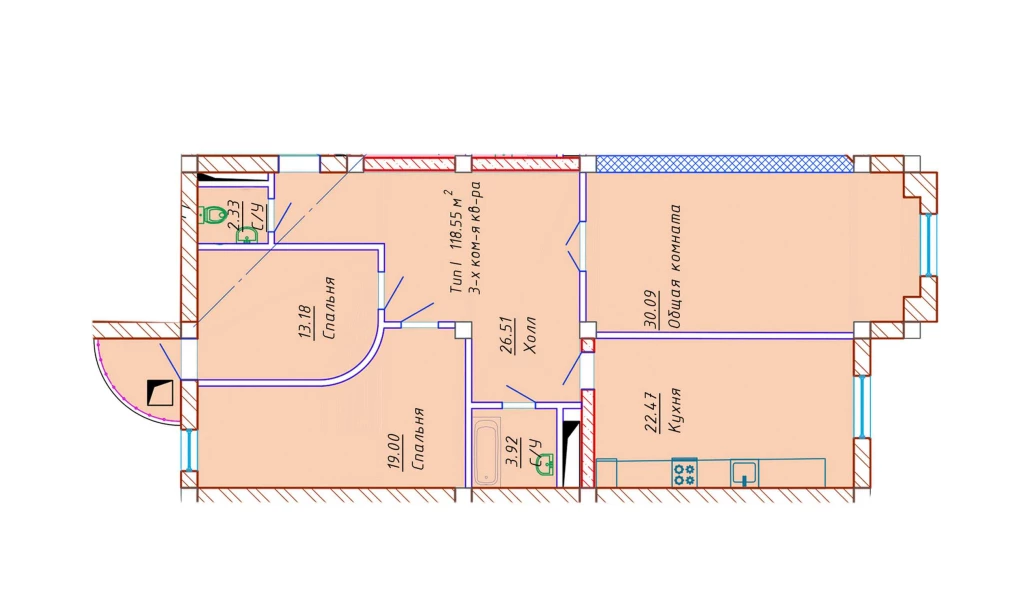 3-комн. квартира 118.55 м²  8/10 этаж | Жилой комплекс Samarqand Park Avenue