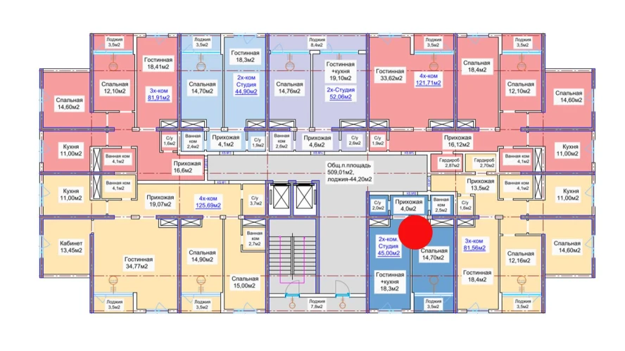 2-комнатная квартира 45 м²  3/3 этаж