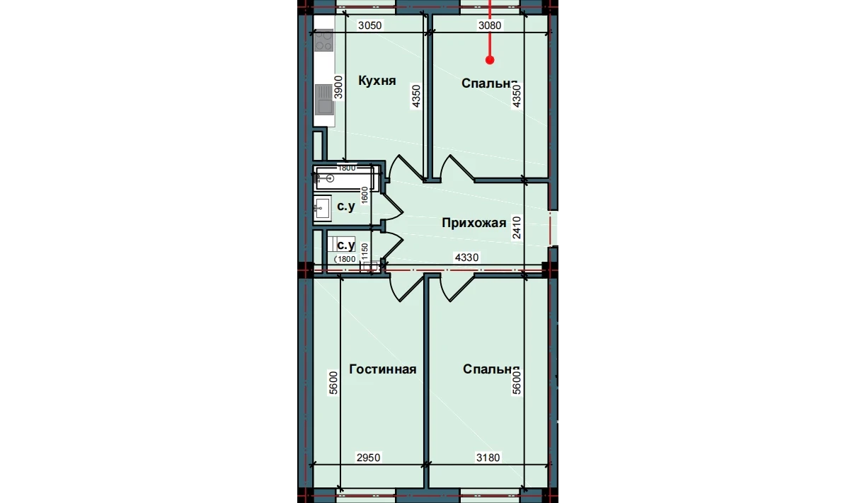 3-xonali xonadon 79.4 m²  2/9 qavat | NUR BARAKA Turar-joy majmuasi